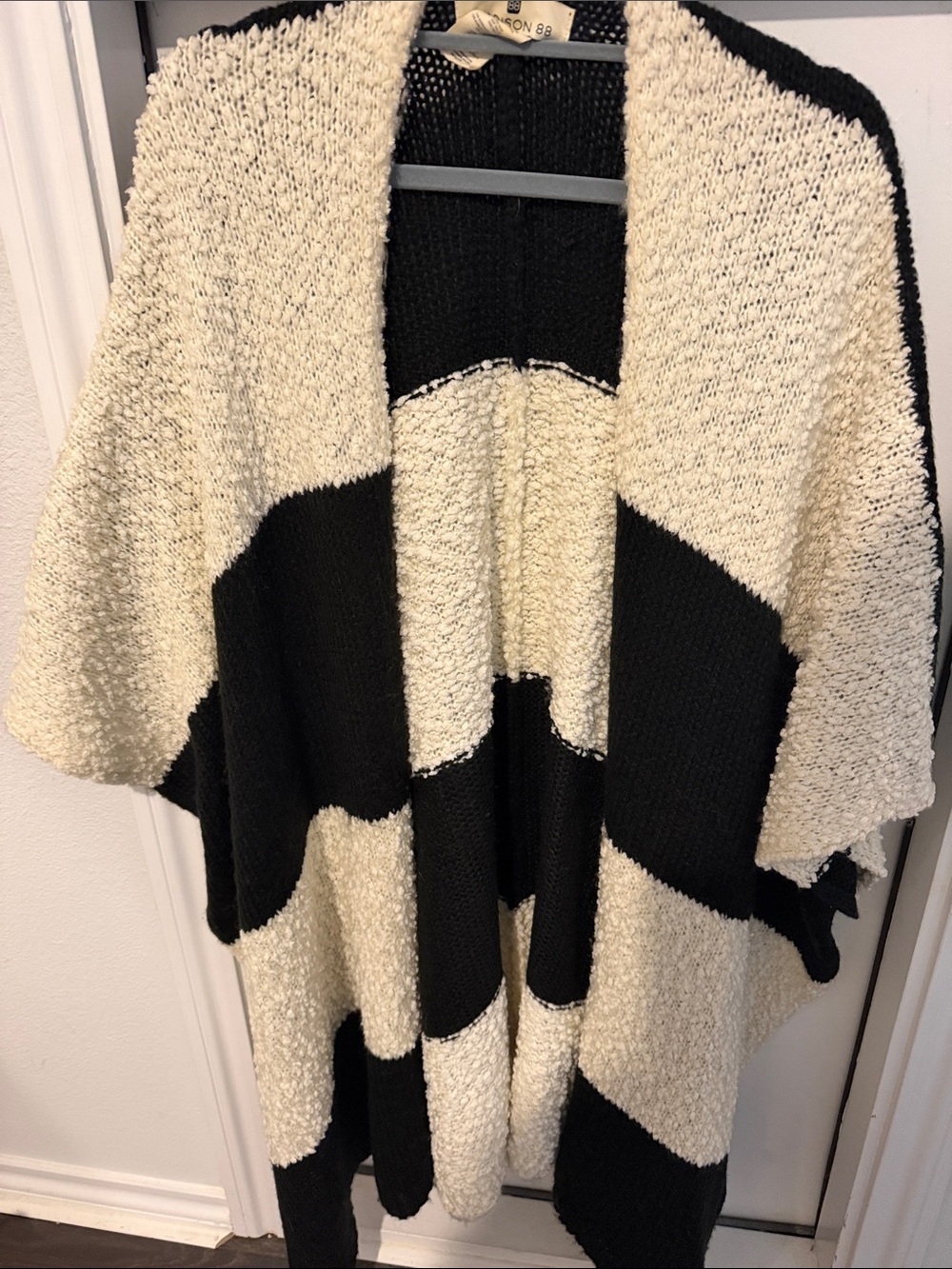Anthropologie Black and Cream Colorblock Open-Front Cardigan